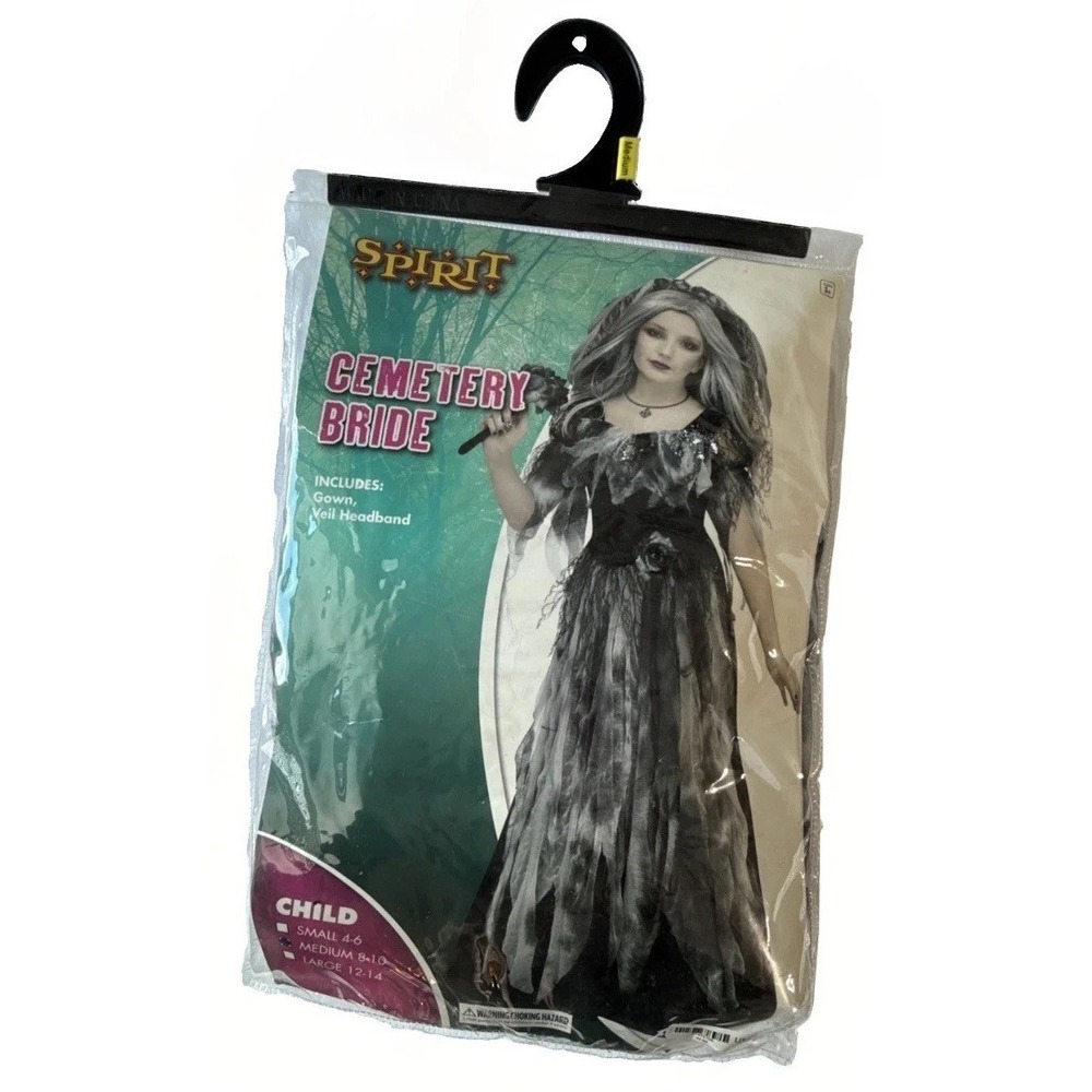 Spirit Halloween Cemetery Bride Costume Girls Med 8-10 Gown Veil Gloves Lot